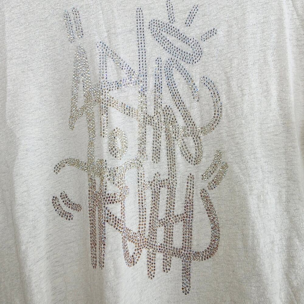 NEW Zadig & Voltaire Azedi Jormi Strass Crystal Linen Blend T-Shirt White Large - Picture 12 of 14